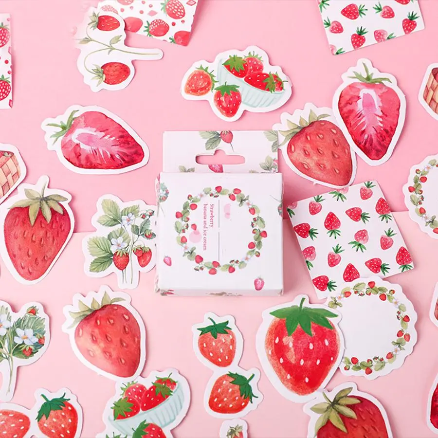 Strawberry Cheese Pattern Sticker, 45pcs/box Creative Special-shaped Seal Sticker, Decorative Sticker for DIY Scrapbooking & Journal Making, Handmade Crafts