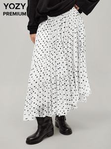YOZY Women's Polka Dot Print Frill Trim Ruffle Hem A Line Skirt, Casual Asymmetrical Hem Skirt for Daily Wear, Ladies Bottoms for All Seasons