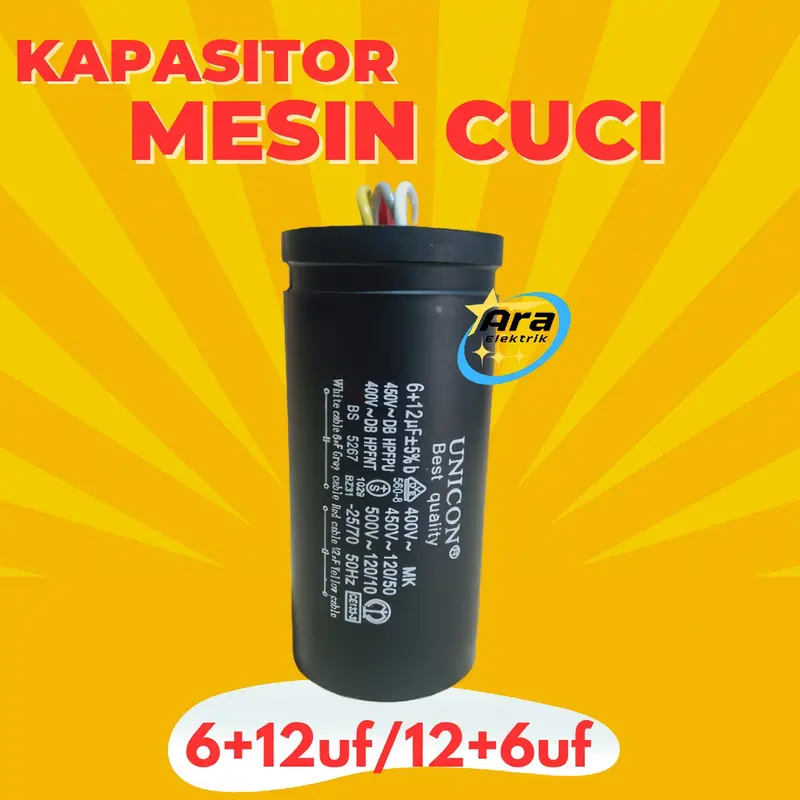 Kapasitor Mesin Cuci 2 Tabung Uncon/sre 6+12uf / 12+6uf Multi Universal 0