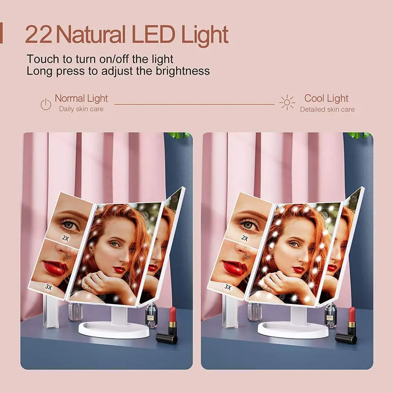 Foldable LED Mirror with Light, USB Rechargeable Touch Mirror with Magnification, Portable Makeup Mirror for Daily Use, Stocking Fillers Gift, Mum Compact Mirror, Room Decor 5