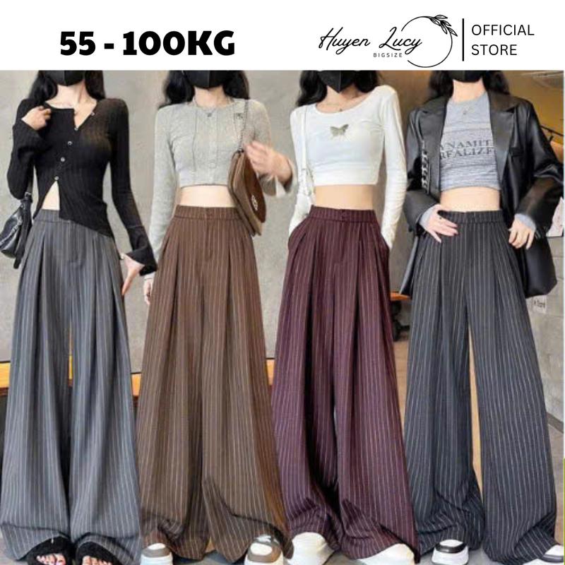  Quần suông kẻ nữ bigsize phối cạp chun sau vải gold hàn mềm mại năng động trẻ trung có size tới 100kg Huyền Lucy Bigsize 