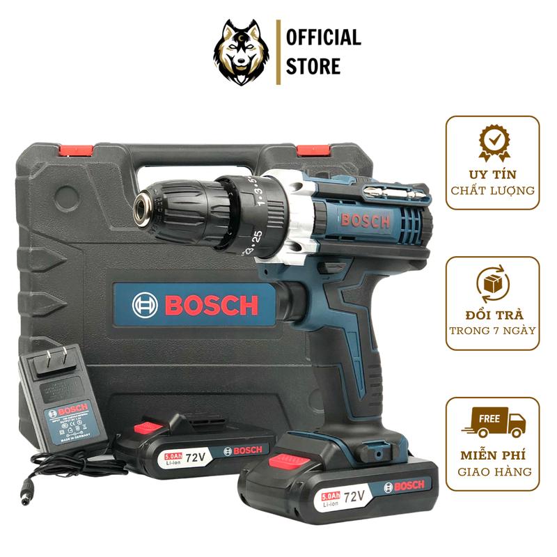 Máy khoan pin Bosch 72v máy khoan cầm tay 3 chức năng có búa tặng bộ phụ kiện 24 chi tiết