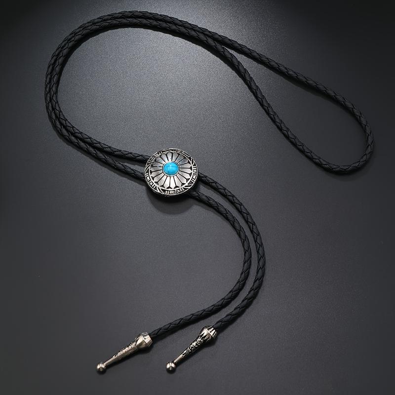 1 Piece Fashion Western Cowboy Bolo Tie, Faux Leather Strap with Zinc Alloy Pendant, Long Chain Jewelry Accessories 3