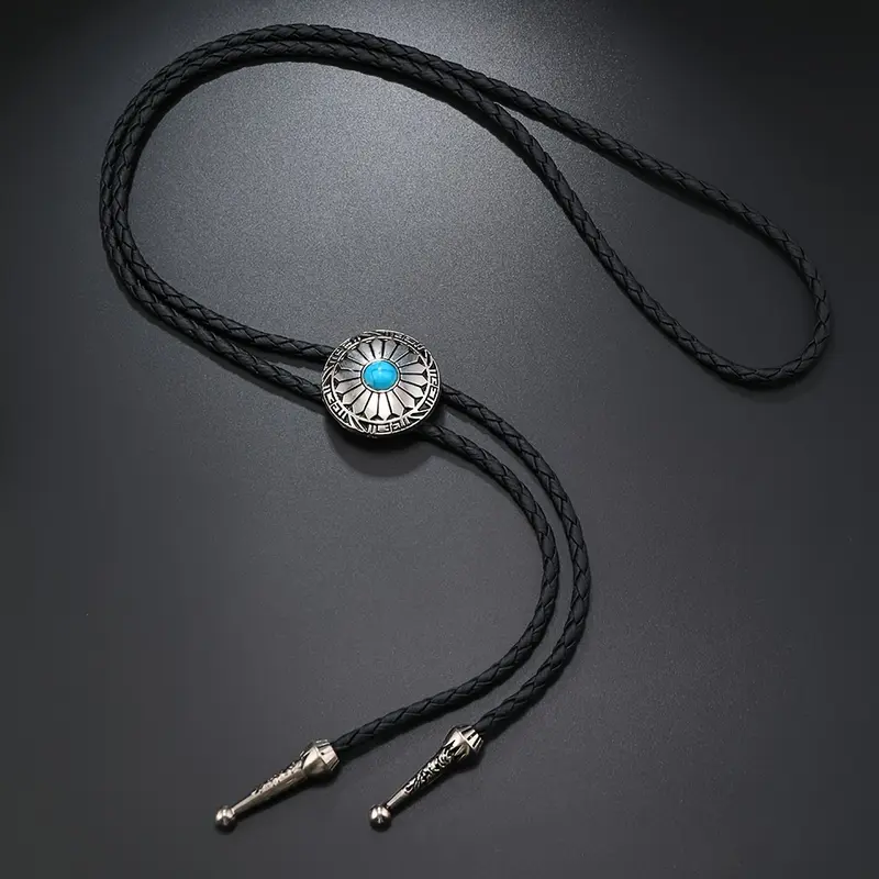 1 Piece Fashion Western Cowboy Bolo Tie, Faux Leather Strap with Zinc Alloy Pendant, Long Chain Jewelry Accessories 3