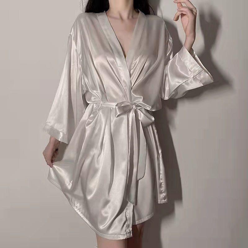 Product Introduction of 2025 Internet Celebrity Nightgown Women's Spring and Autumn Ice Silk Midi Pajamas Pure Desire Style Sexy Women's plus Size Bathrobe Home Wear Summer Loungewear Nightwear Womenswear Lingerie Comfort Homewear 9
