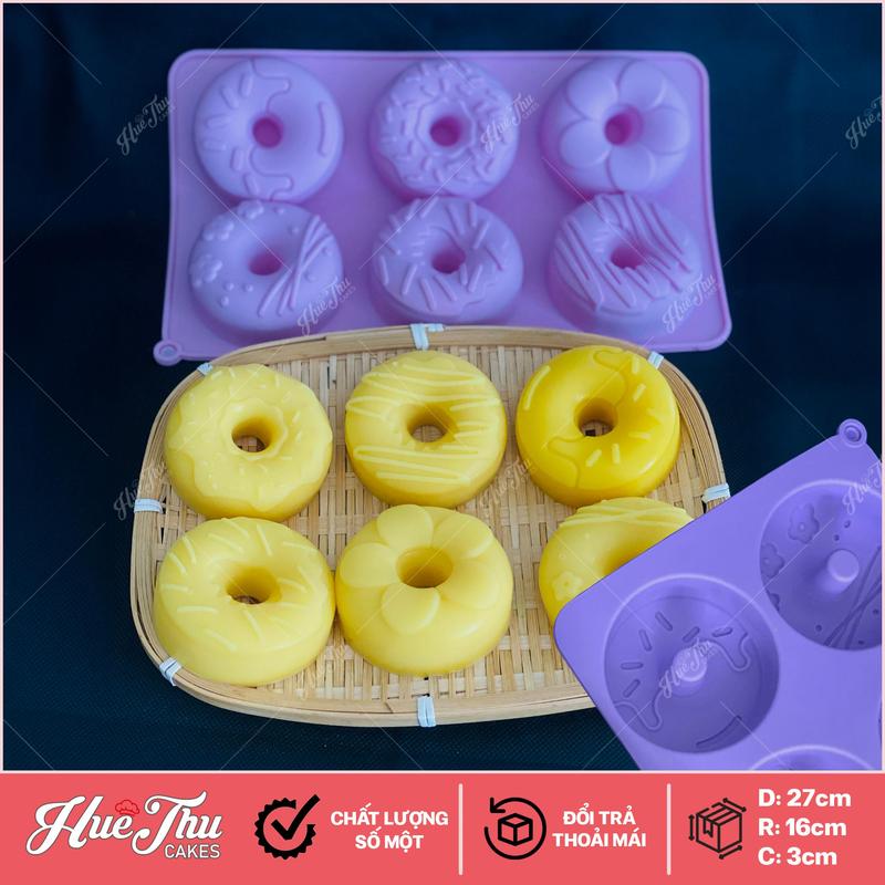 Khuôn silicon Bánh Donut A123 (vỉ 6 hình) làm bánh rau câu 3D 4D nhấn xôi, fondant, socola, nến hanmade