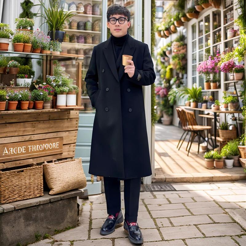 VIP3 - Áo Mangto Nam Dáng Dài, Áo Khoác Dạ Cashmere Hàn Quốc - Dáng Dài 2 Hàng Khuy Form OverSize - Jacket Top Menswear Thời Thượng - Dòng VIP Cao Cấp  Có Cổ dạ lông cừu