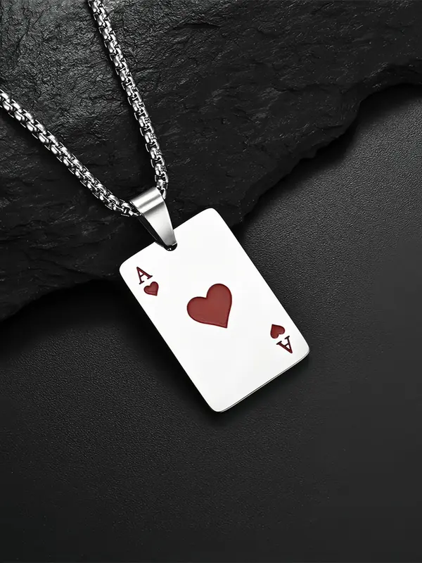 Unisex Street Style Poker Design Pendant Necklace, Trendy Novelty Charm Necklace, Chic All-match Vintage Jewelry As Gift for Women & Men, Valentine's Day, Gift 0