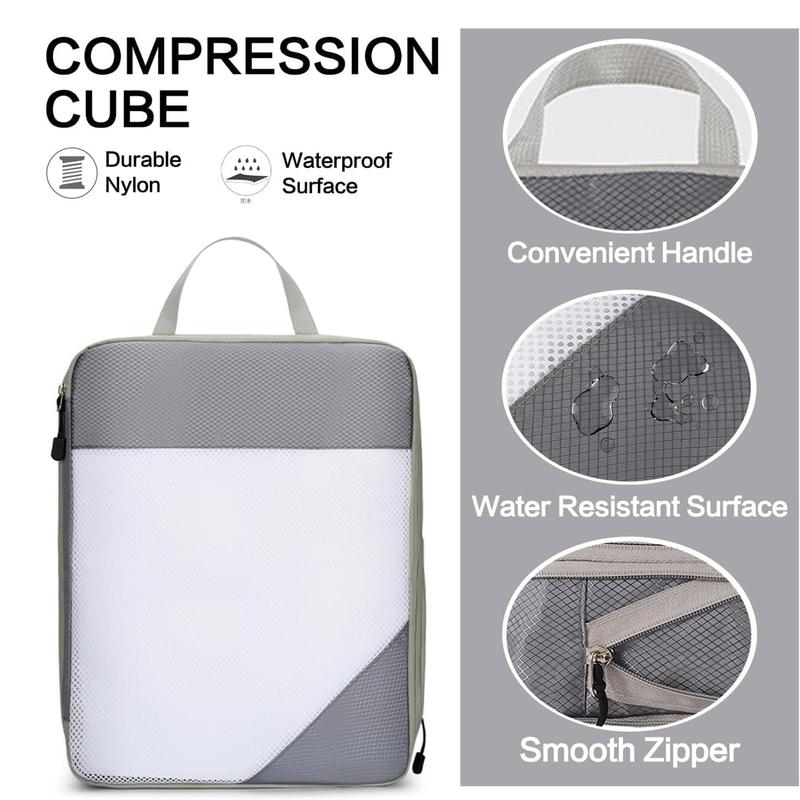 Travel Storage Bag Set, 4 Counts/set Including 3 Counts Compression Packing Cubes & 1 Count Shoe Bag, Travel Organizer for Clothes, Bedding, Toiletries 4