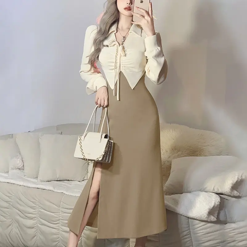 Dress Basic Simple Knit Lembut Premium Bahan Melar Lengan Panjang Gaun Casual Bodycon Slim Sexy Wanita  Baju Home Dress Nyaman M436 6
