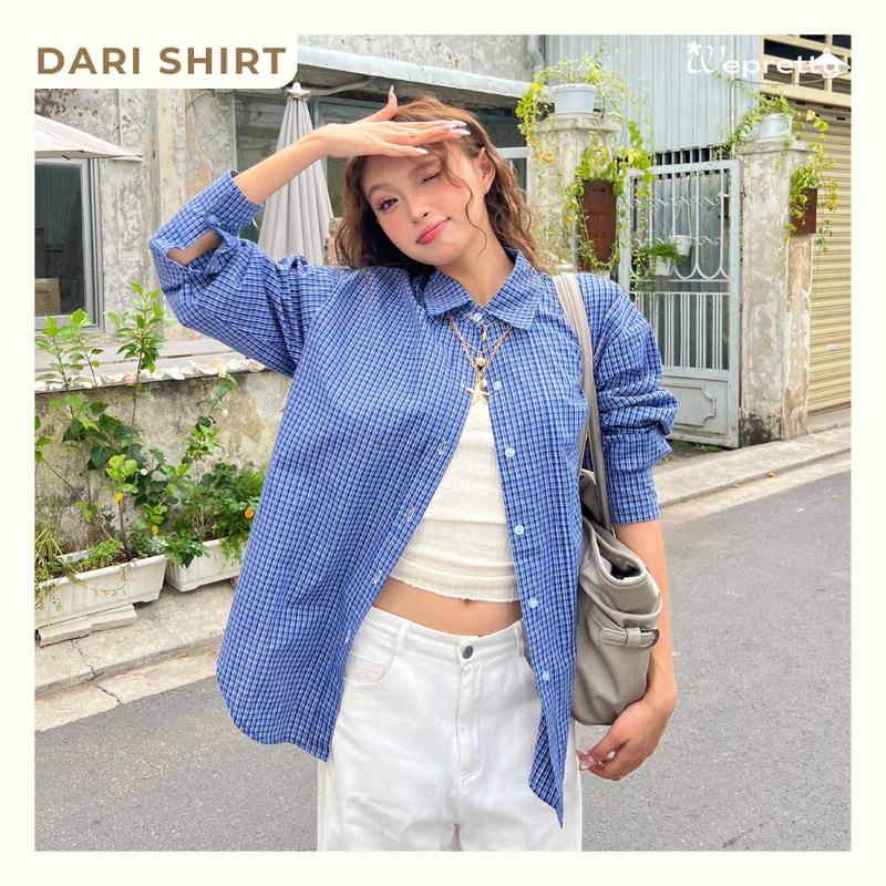 DARI SHIRT - AH05 Áo sơ mi kẻ sọc caro trendy nữ phong cách Hàn Quốc Wepretty Clothes