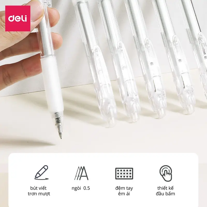 COMBO 10 Chiếc Bút gel A057B Mực Đen Deli Thiết Kế Vỏ Trong Suốt Ngòi 0.5mm Dành Cho Học Sinh 1