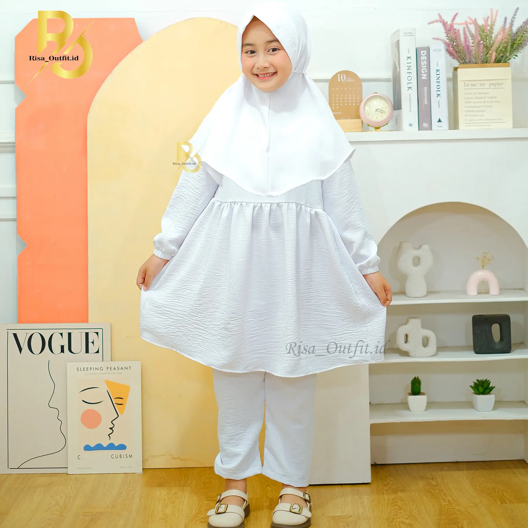 Karina Kids Setelan Muslim Anak Perempuan Baju Setelan Crinkle One Set Terbaru 2024  Setelan Putih Manasik Haji ANak