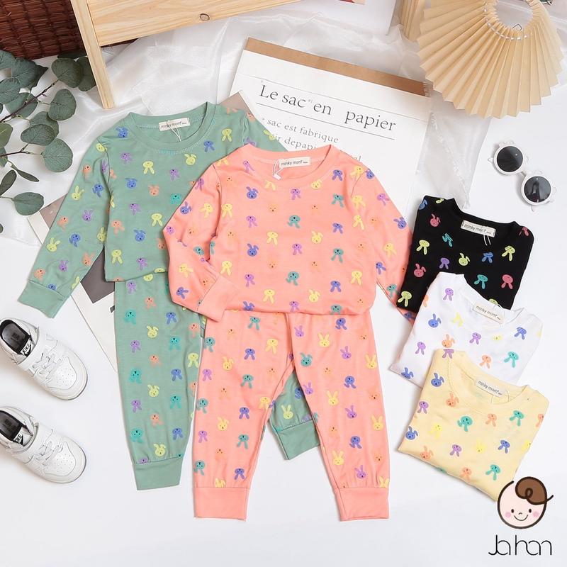 [Bé 7-32kg] Bộ quần áo dài tay thun lạnh in thỏ Minky Mom chất mềm mịn mát cho bé trai bé gái mặc ngủ đi học Cotton Jean