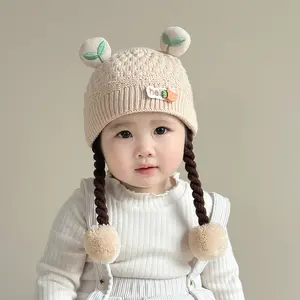 Kupluk Model Rambut Palsu / Topi Bayi Newborn Anak Perempuan / Topi Newborn Lucu / Kupluk Rajut Bayi / Topi Rajut Bayi 9-12 bulan white kupluk  bayi wig  bayi