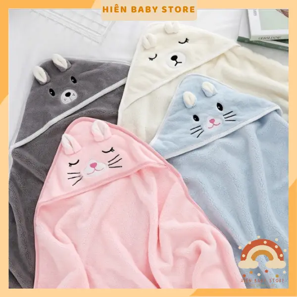 Choàng ủ lông hình thú/ Khăn tắm hình thú có mũ nỉ bông, ấm áp mùa đông cho bé mềm ,thấm hút ,không sổ lông an toàn cho be-Hiên baby store 2
