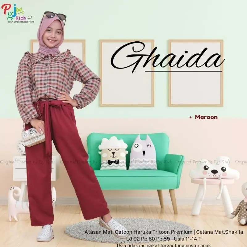 Ghaida Vol 6 Set Atasan + Celana Anak Perempuan Usia 11-15 tahun Set Kulot Anak Perempuan Remaja Original Pgj 8