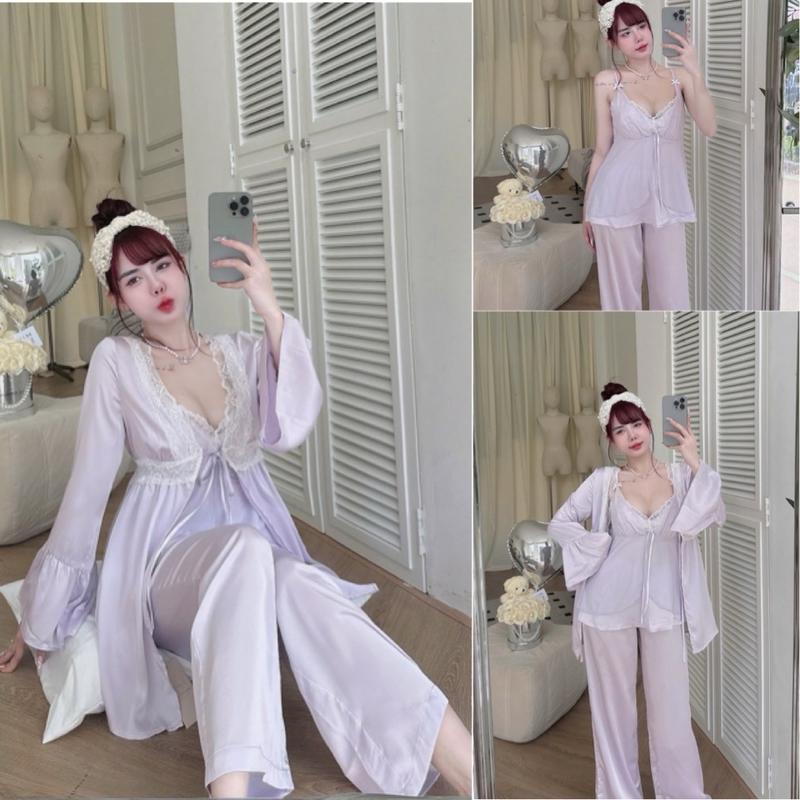  Sét choàng 3 món  áo khoác ngoài áo 2 dây quần dài  hàng Lyly cao cấp - M9026 Ren Chỉ giặt tay Nữ Women 