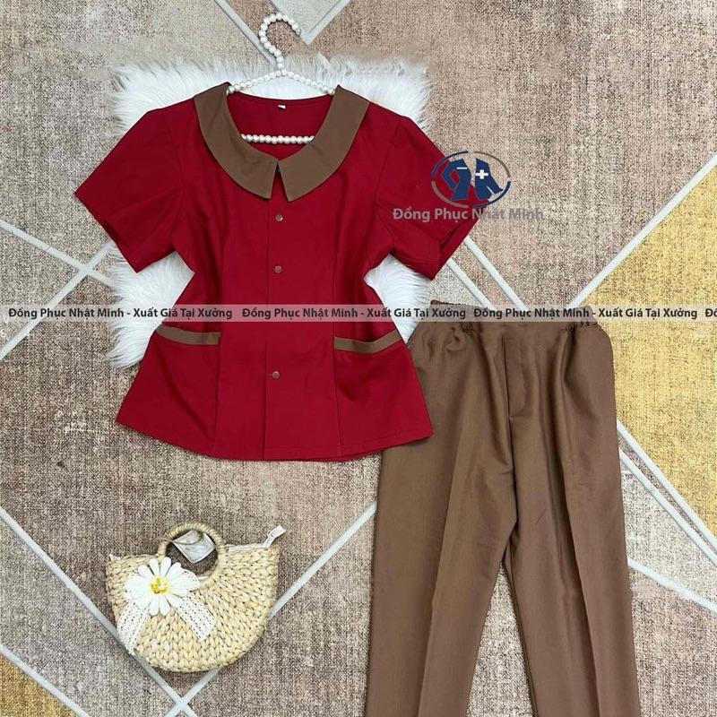 Đồng Phục Mầm Non , Đồng Phục Nail Spa Cho  Nữ Women Vải Cotton Lạnh loại 1 . Hàng kỹ may chắc chắn cẩn thận Top ( Áo+Quần)