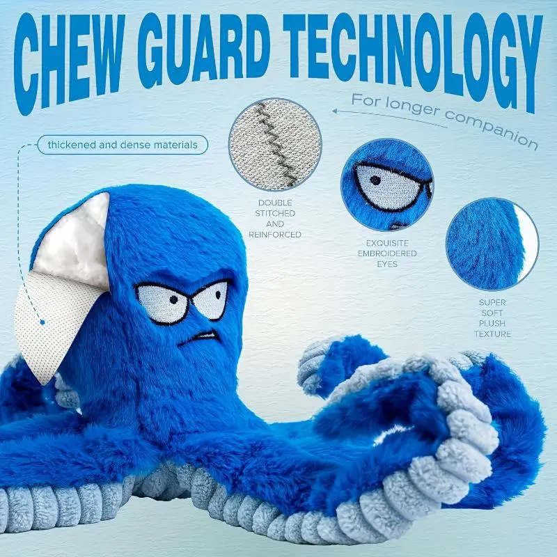 Octopus Design Pet Chew Toy, Durable Squeaky & Interactive Chew Toy, Teeth Cleaning Toy for Medium Large Breeds, Dog & Cat Accessories