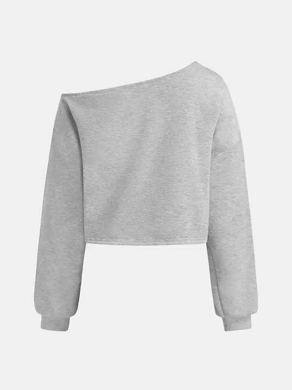 YOZY Women's Solid Asymmetrical Neck Sweatshirt & Elastic Waist Pants Two-piece Set, Casual Long Sleeve Pullover & Pocket Trousers for Fall & Winter, Women's Clothes for Daily Wear 4