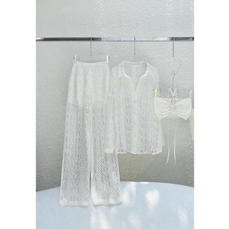 Set bikini đồ bơi nữ 3 món sang chảnh áo 2 dây kèm áo khoác ngoài phối quần ren xinh đẹp đi chơi đi biển du lịch tính 2