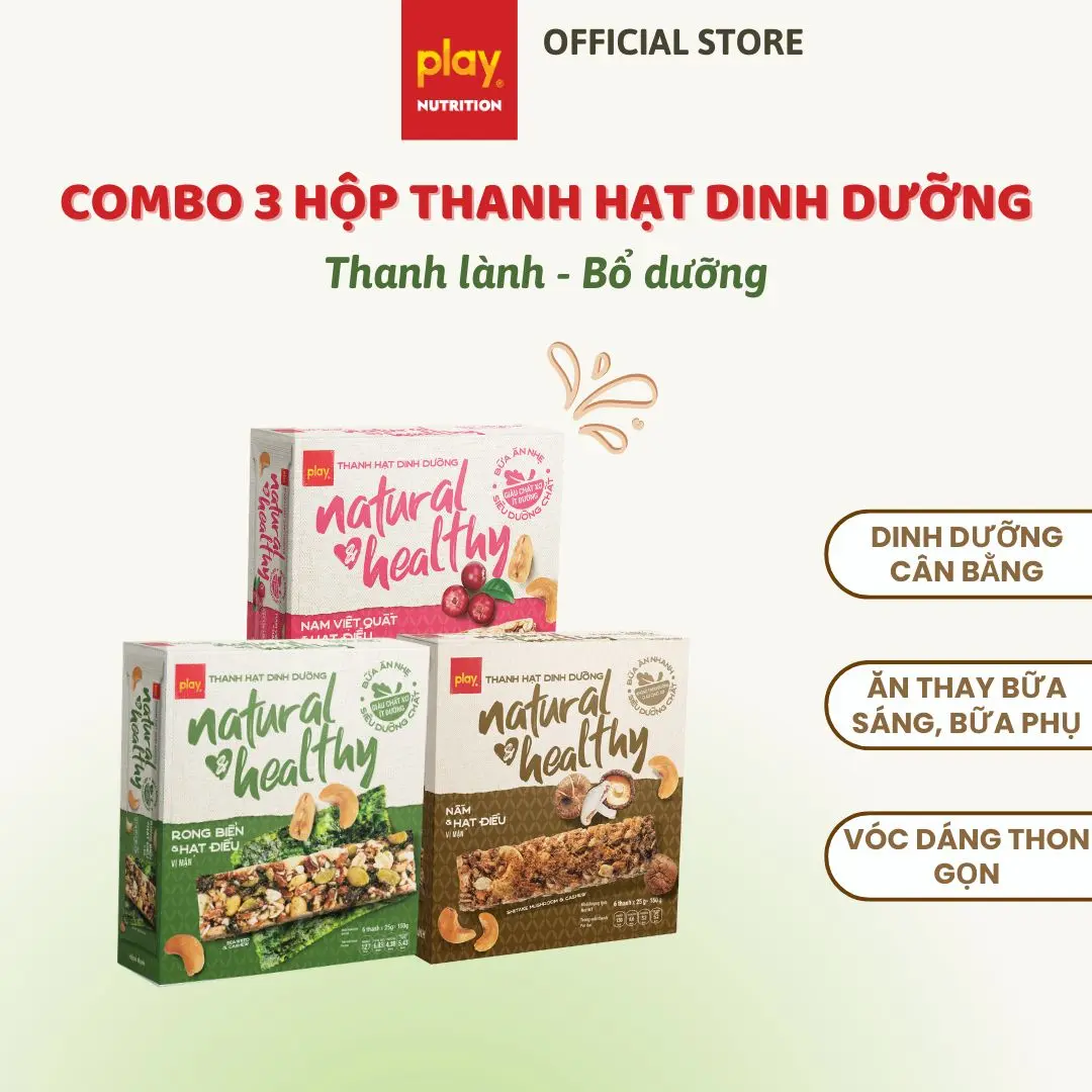 Combo 3 Hộp Thanh Hạt Dinh Dưỡng PLAY Natural Healthy - Bánh hạt dinh dưỡng, bánh ngũ cốc