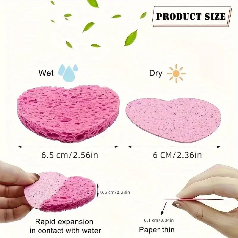 Heart/Bear Shaped Compressed Facial Sponges, 20pcs/set Natural Compressed Facial Sponge, Facial Skin Care Tool for Makeup Removal, Massage, Mask, Spa 2
