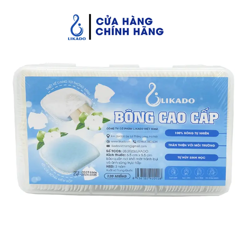Bông tẩy trang Likado hộp 120 miếng kích thước 5.5x6.5cm Trang Điểm Mỹ Phẩm 0