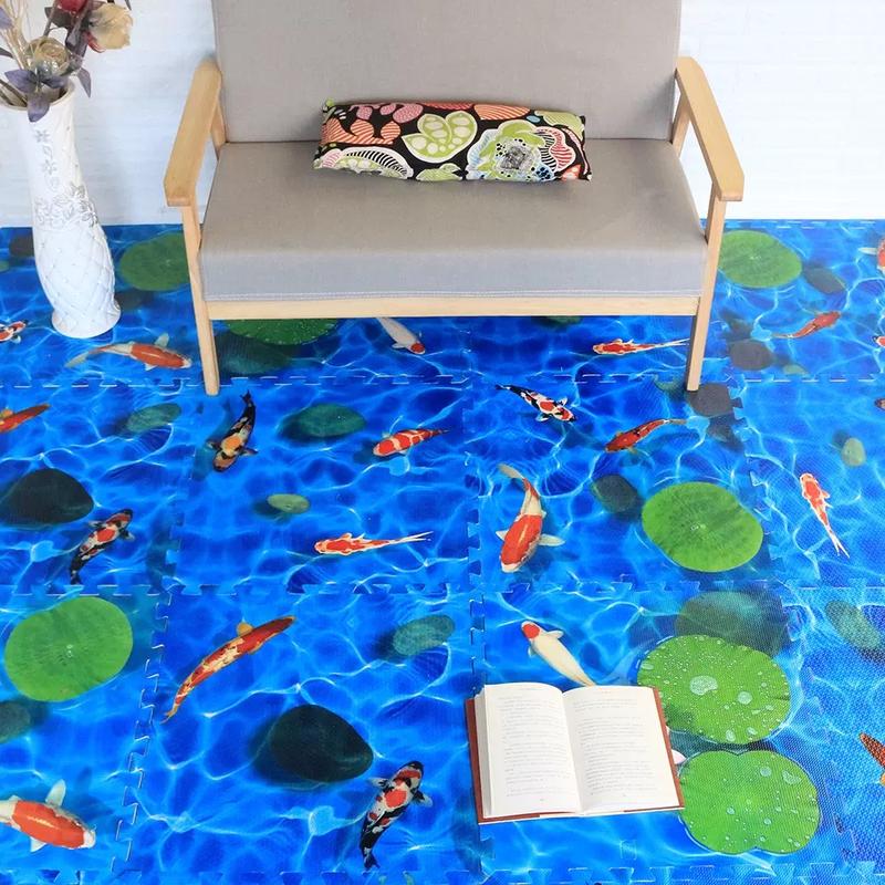SET 4 tấm thảm xốp ghép trải sàn mẫu Cá koi cực đẹp khổ 60x60x1cm 1 tấm chống va đập thảm tập bò thảm chơi cho bé