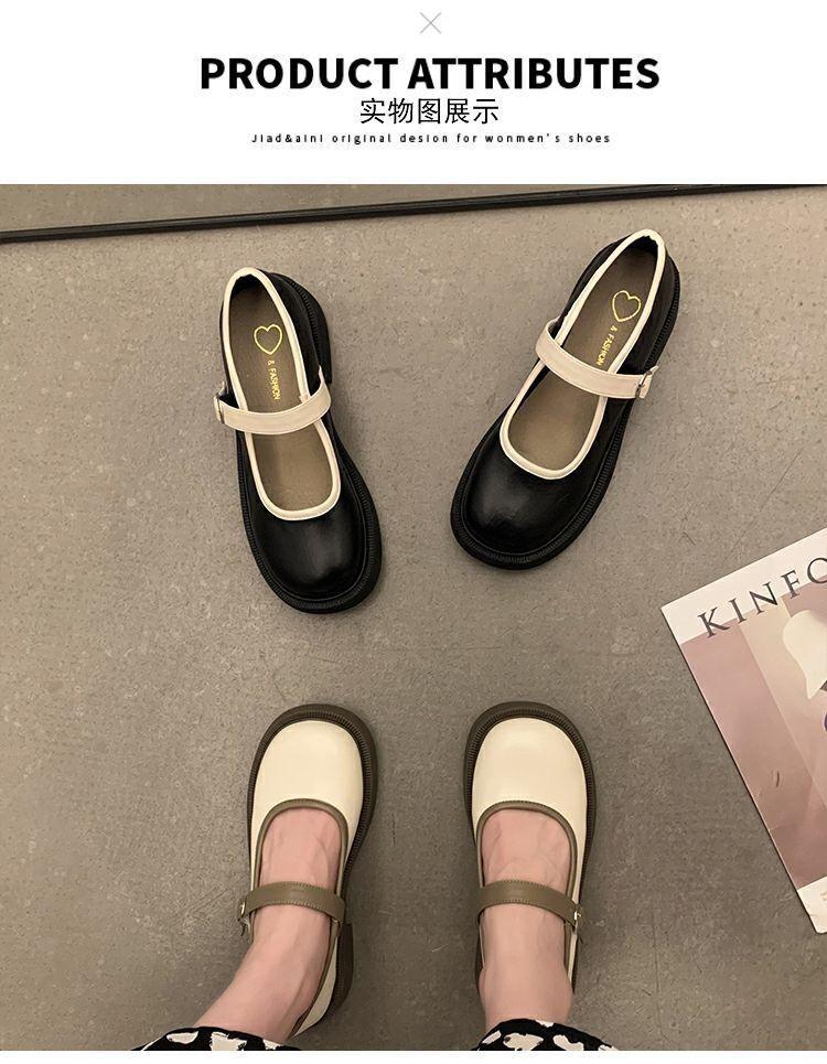 Product Introduction of Fashionable Thick-Soled Mary Jane Leather Shoes 2024 Soft-Soled Buckle Retro Low-Cut Chunky Heel Shoes with Single-Layer Shoes 9