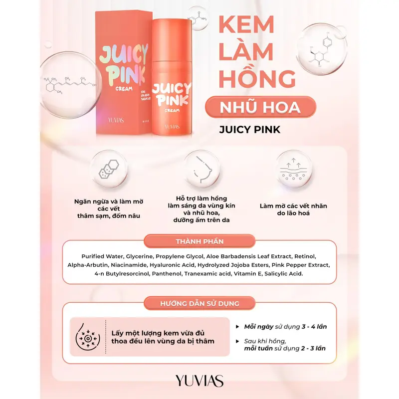 ( Mau moi) Kem làm hồng ti, hồng nhũ hoa, bikini, dưỡng ẩm, mềm ti JUICY PINK, dung tích 5gr - YUVIAS, che tên sp 5