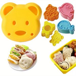 アニマルシェイプのサンドイッチカッターセット、5カウント/セットのかわいい漫画サンドイッチカッター&シーラー、パンカッターエンボスベーキングモールド、ホームキッチン用のベーキングツール、ギフト用の夏