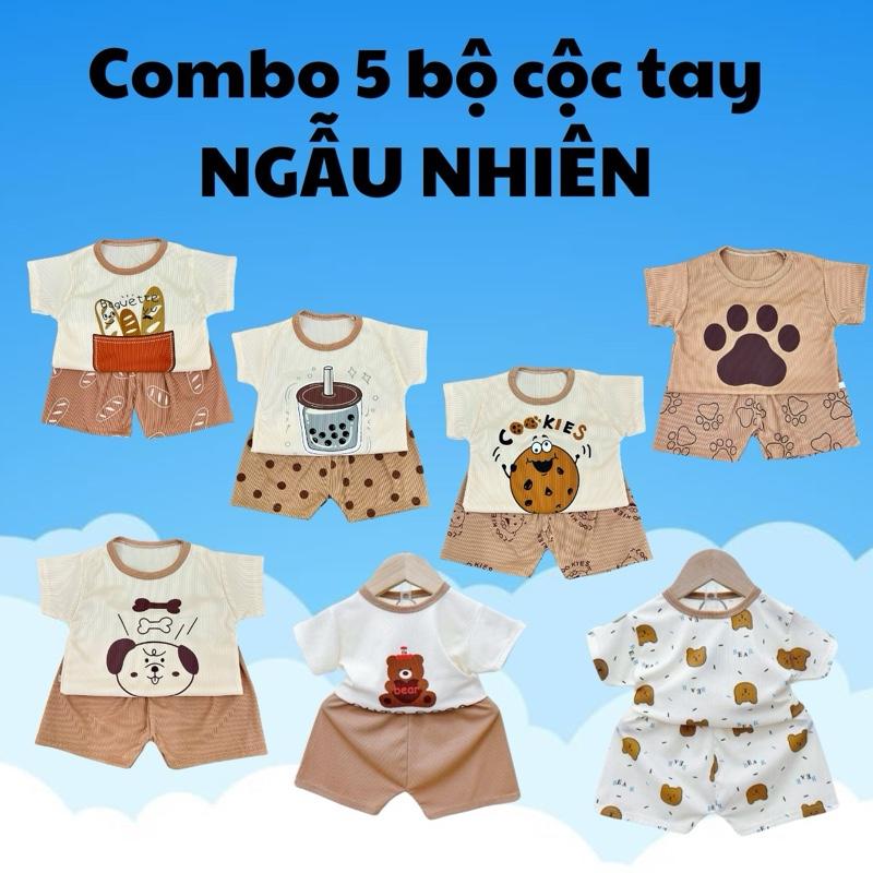 A55 Combo 5 quần áo cộc tay cho bé chất liệu tăm lạnh sz từ 6-16kg