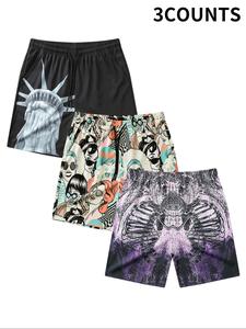 Men's Street Style Graphic Print Drawstring Waist Swim Trunks, Regular Fit Casual Comfortable Breathable Pocket Swim Shorts for Summer, Fashion Men's Swimwear for Beach Vacation