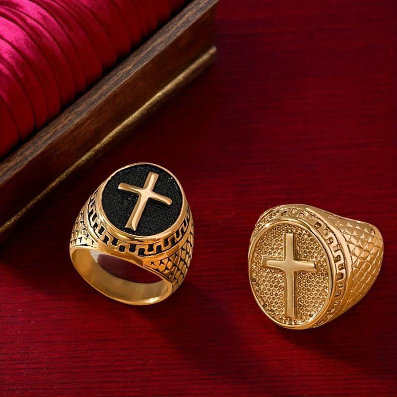 1 piece Majestic Retro Cross Ring - Luxurious 304 Stainless Steel, Gold and Black Options, Suitable for Couples' Love and Daily Wear, Perfect Gift for Friends and Boyfriends 0