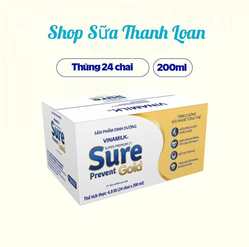 HSD T5-2026 Thùng 24 Chai Sữa Bột Pha Sẵn Vinamilk Sure Prevent Gold 200ml.