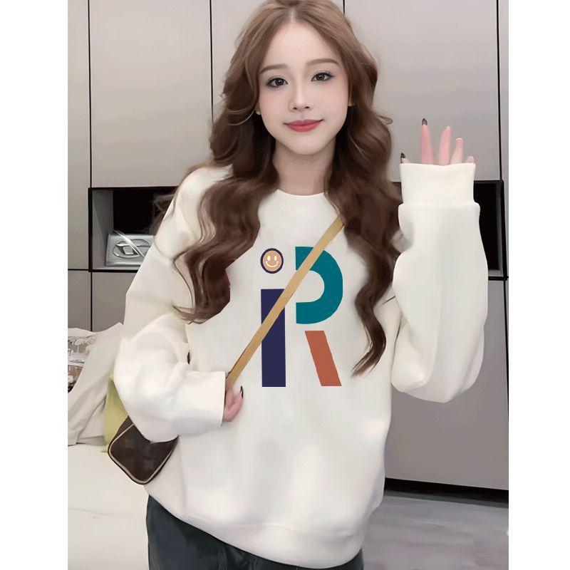 Áo Nỉ Trắng Cho Nữ, Hàng Mới Về Năm 2024, Lót Lông Cừu, Dày Dặn, Dáng Rộng Vừa Vặn, Áo Giấu Bụng, Thích Hợp Cho Mùa Thu Và Mùa Đông Top Women Hoodie