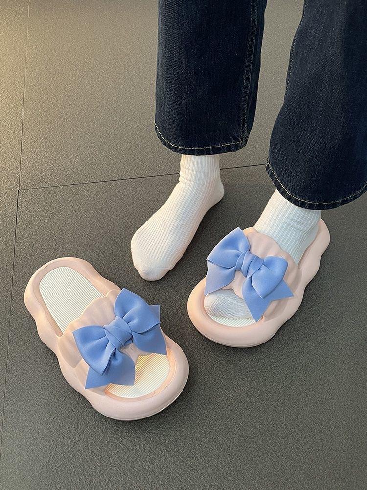 Product Introduction of New Cute Wild Bowknot Slippers for Women Summer Outdoor Student Dormitory Non-Slip Slip Slip-on Thick-Soled Sandals for Women Walking Shoes Footwear Girl Slide Flipflop Comfort Onyx 13
