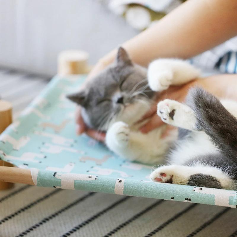 Product Introduction of Wooden Pet Bed Washable Pet Marching Bed Detachable Cat Hammock Breathable Summer Moisture-proof Removable Cat Nest 3