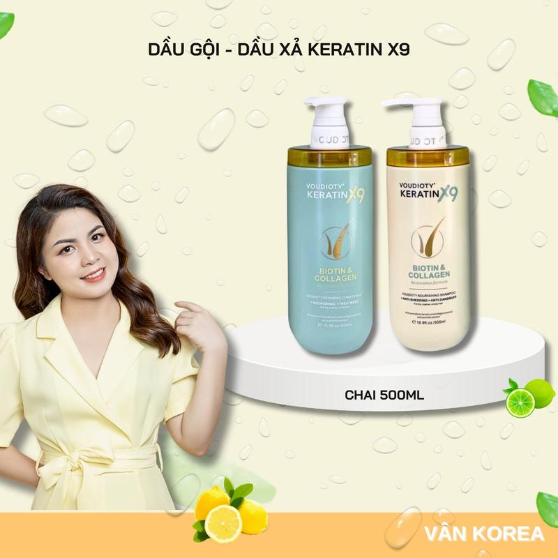 G07.( Cặp ) Dầu Gội - Dầu Xả Voudity Keratin X9 Biotin và Collagen (500ml x 2) – Chăm Sóc Tóc Chắc Khỏe, Mềm Mượt, Thơm Lâu - Nữ Women