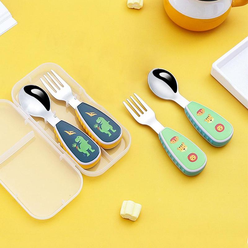 Product Introduction of 1 Set Cute Tableware Food Training Spoon Dessert Spoon For Children Feeding Spoon Fork Baby U0F6 21