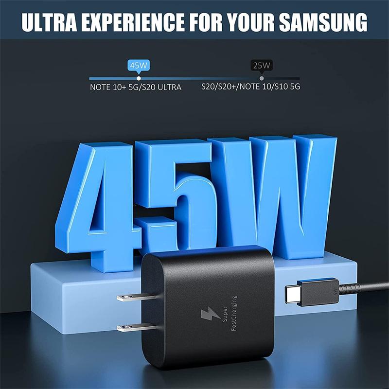 Product Introduction of for sαmsung 45W 25W Super Fast Charging USB-C Wall Charger PD 3.0 Type C Fast Charger US Plug Power Adapter For sαmsung Galaxy S23 S22 S21 S20 Ultra Note 20 Note 10 A73 A54 A53 A34 A33 A32 A24 A13 A14 5G With 3A Type C Cable 12