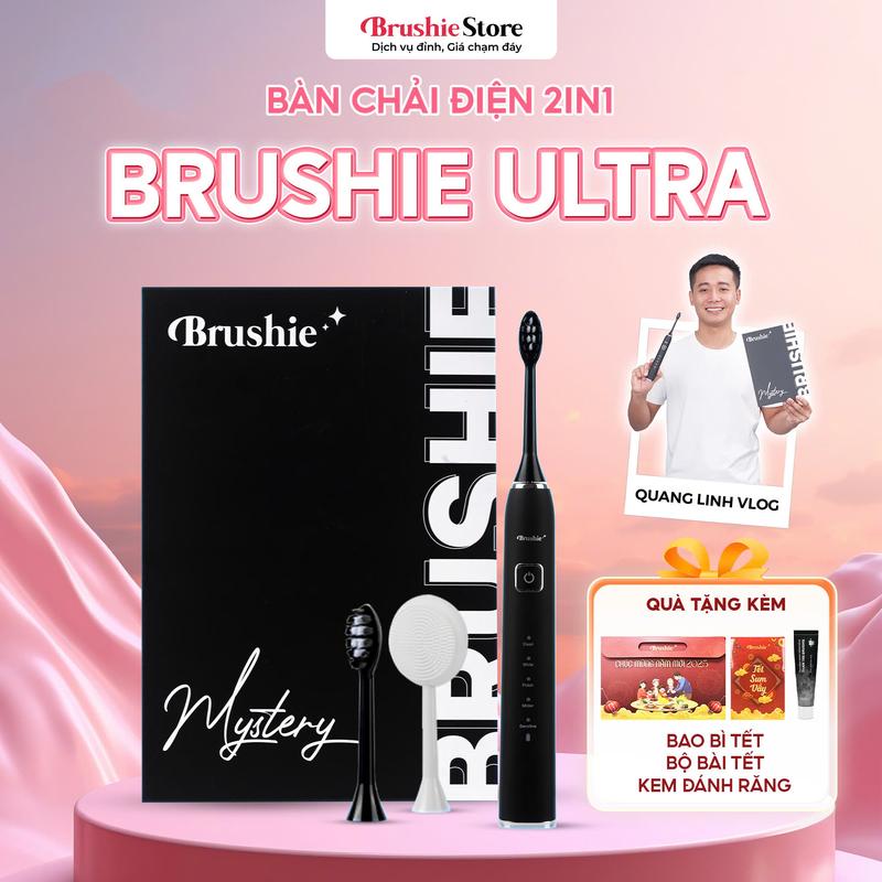 [ SALE UP TO ] - Bàn chải điện Brushie Ultra tích hợp đầu rửa mặt [BẢO HÀNH 1000 NGÀY] - TẶNG Bao bì tết, Bộ bài tết, nước súc miệng