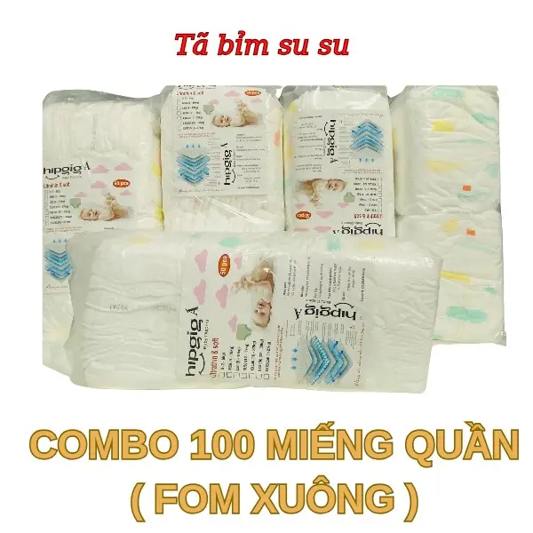 ( FOM XUÔNG _ Combo 100 miếng) Bỉm quần HipgigA _ Loại: Mỏng , Mềm có dây cuộn bỉm mặt sau Cho Bé  Voi