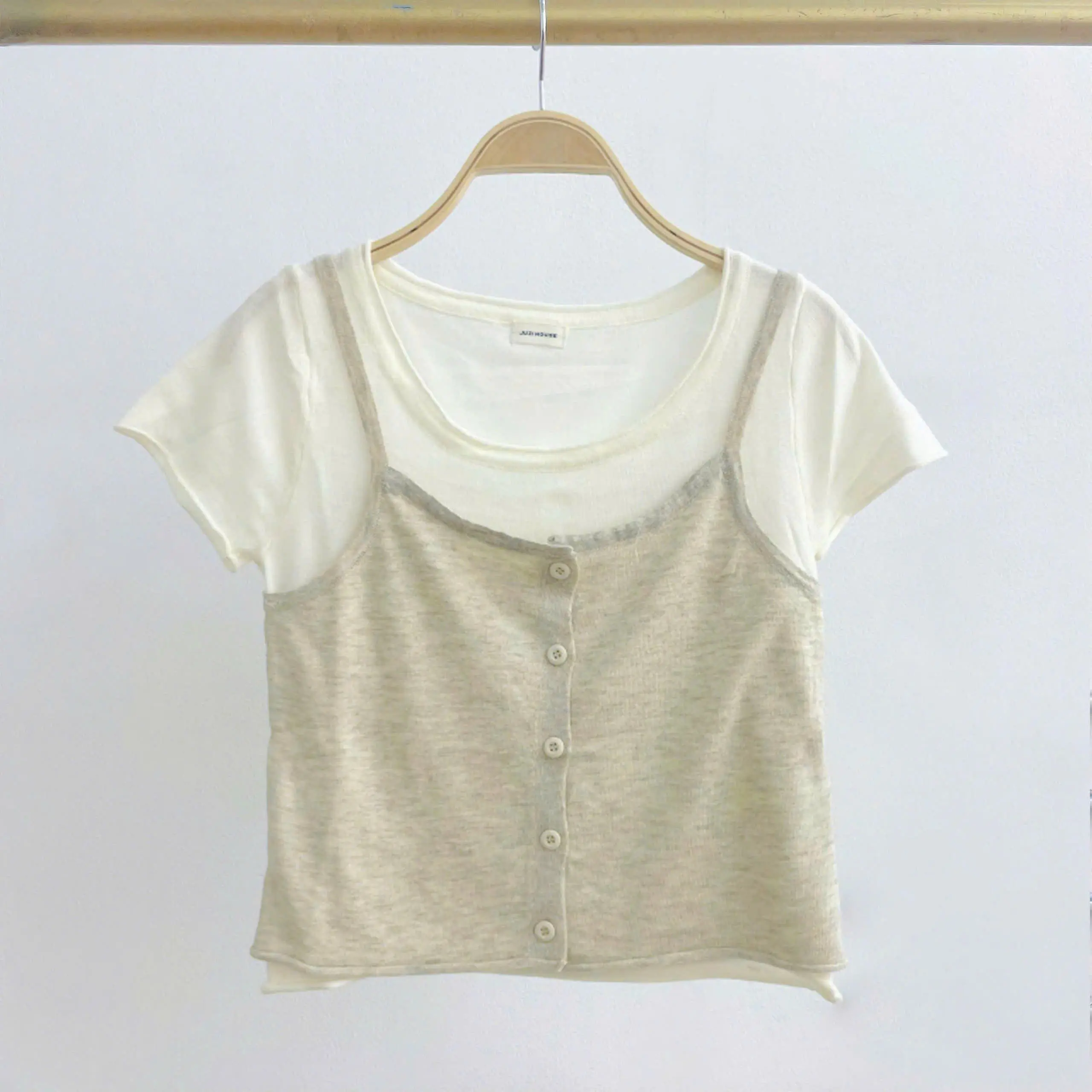 Áo thun phối áo 2 dây bên ngoài phong cách nhẹ nhàng dễ thương - [SET27]