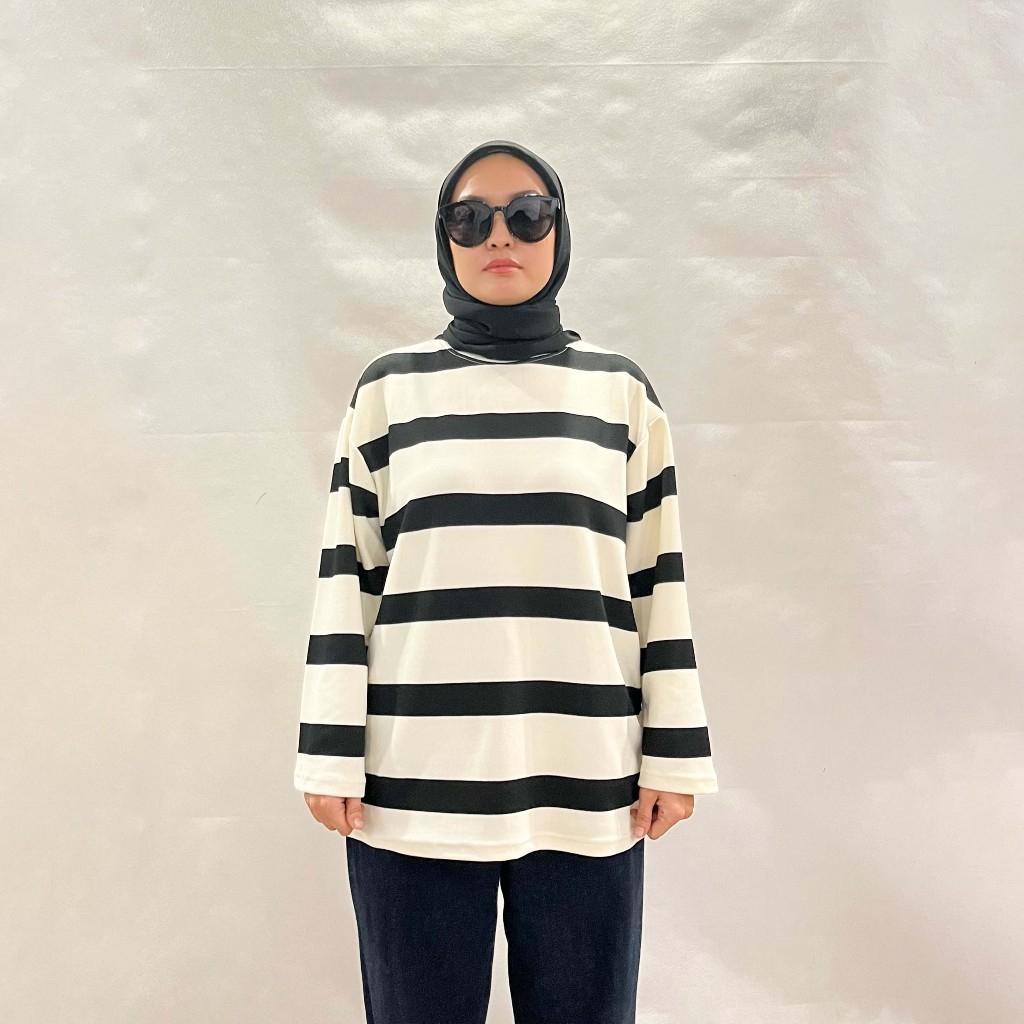Freya Stripes Atasan Wanita JUMBO Blouse Oversize Femonritch hijab friendly Baju Panjang Muslim Basic Top