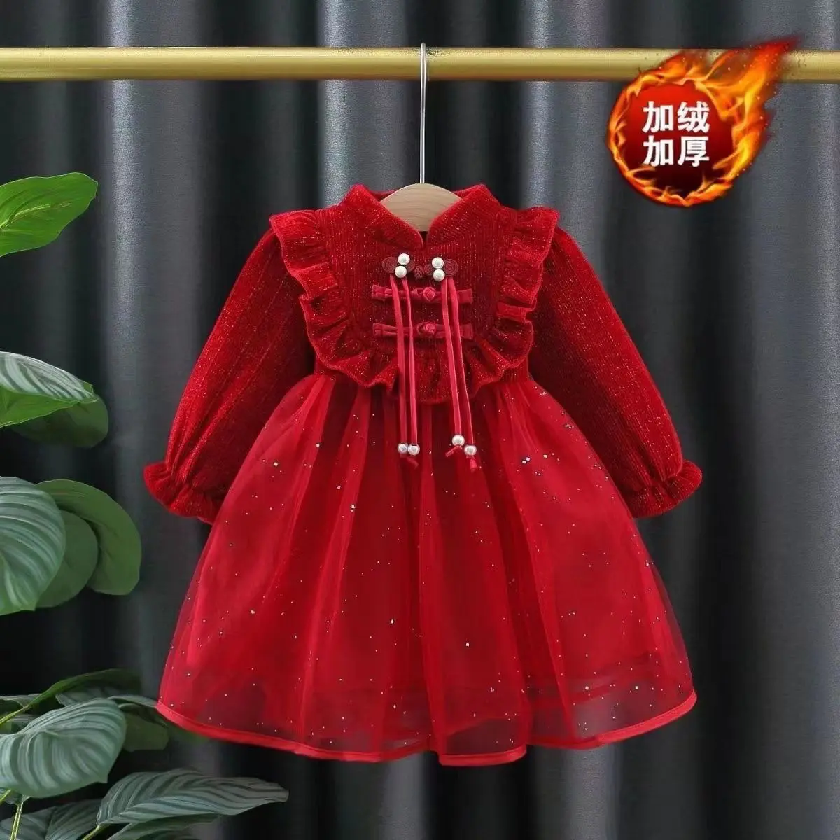 Váy Bé Gái, Váy Công Chúa Bé Gái, Lót Lông Cừu, Váy Hợp Xu hướng Trẻ Em Mới, Thích Hợp Cho Bé Gái Một Tuổi, Bộ Sưu Tập Thu Đông 2024, Hàng Mới Về