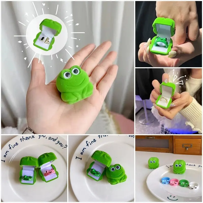 Hộp Đựng Trang Sức Hình Chú Ếch Hoạt Hình Bằng Nhung Dùng Làm Quà Tặng