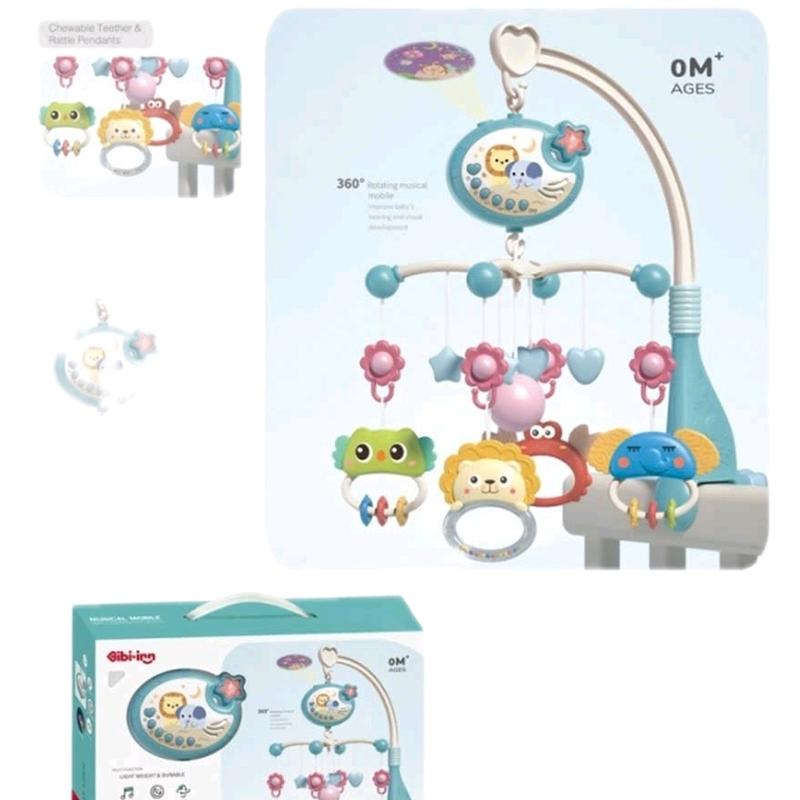 Điêù khiển lĐồ chơi treo cũi kèm gặm nướu cho bé sơ sinh xoay 360 độ kích thích thị giác có hộp nhạc . Tặng pin